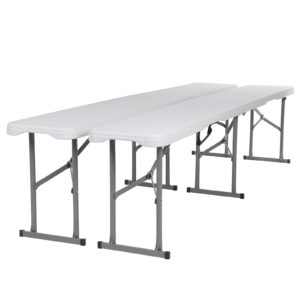 lakhow 6-foot folding bench white plastic folding training table, stackable indoor and outdoor folding stool, used for wedding backyard activities, conference room festivals (2-pack)