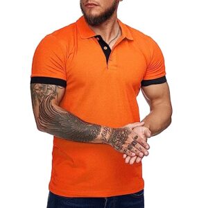 zuoyouzi men's short sleeve casual slim fit polo shirts basic designed classic cut cotton shirts orange