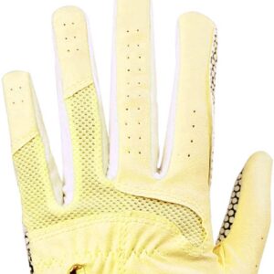 GH CLUB GH Women's Leather Golf Gloves One Pair - Plain Both Hands (Yellow, 19 (S))