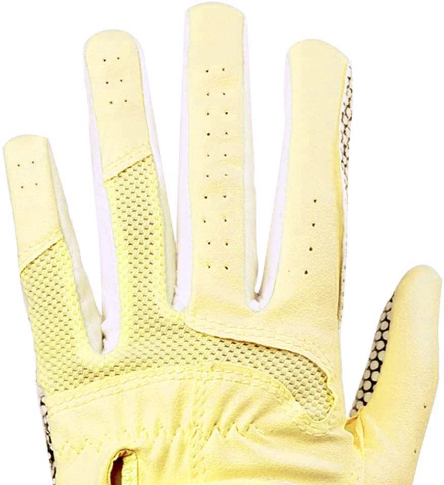 GH CLUB GH Women's Leather Golf Gloves One Pair - Plain Both Hands (Yellow, 19 (S))