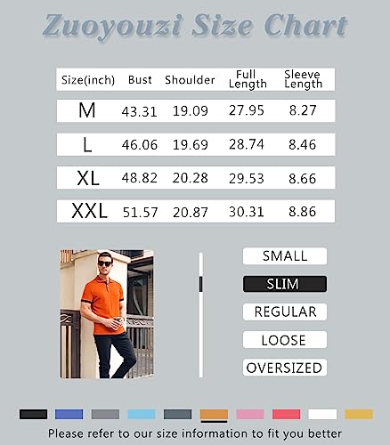 Zuoyouzi Men's Short Sleeve Casual Slim Fit Polo Shirts Basic Designed Classic Cut Cotton Shirts Orange