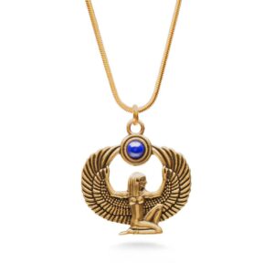 museum reproductions egyptian goddess isis pendant necklace with lapis - antique gold