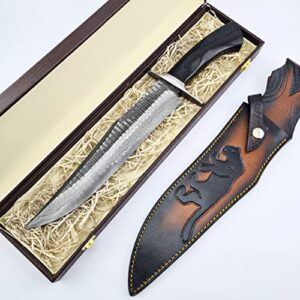 Vetus Black Panther Bowie Knife| Custom Handmade Survival Knife| Damascus Steel Hunting Knife Full Tang Fixed Blade Tactical Bowie knife with Engraved Leather Sheath and Gift Box