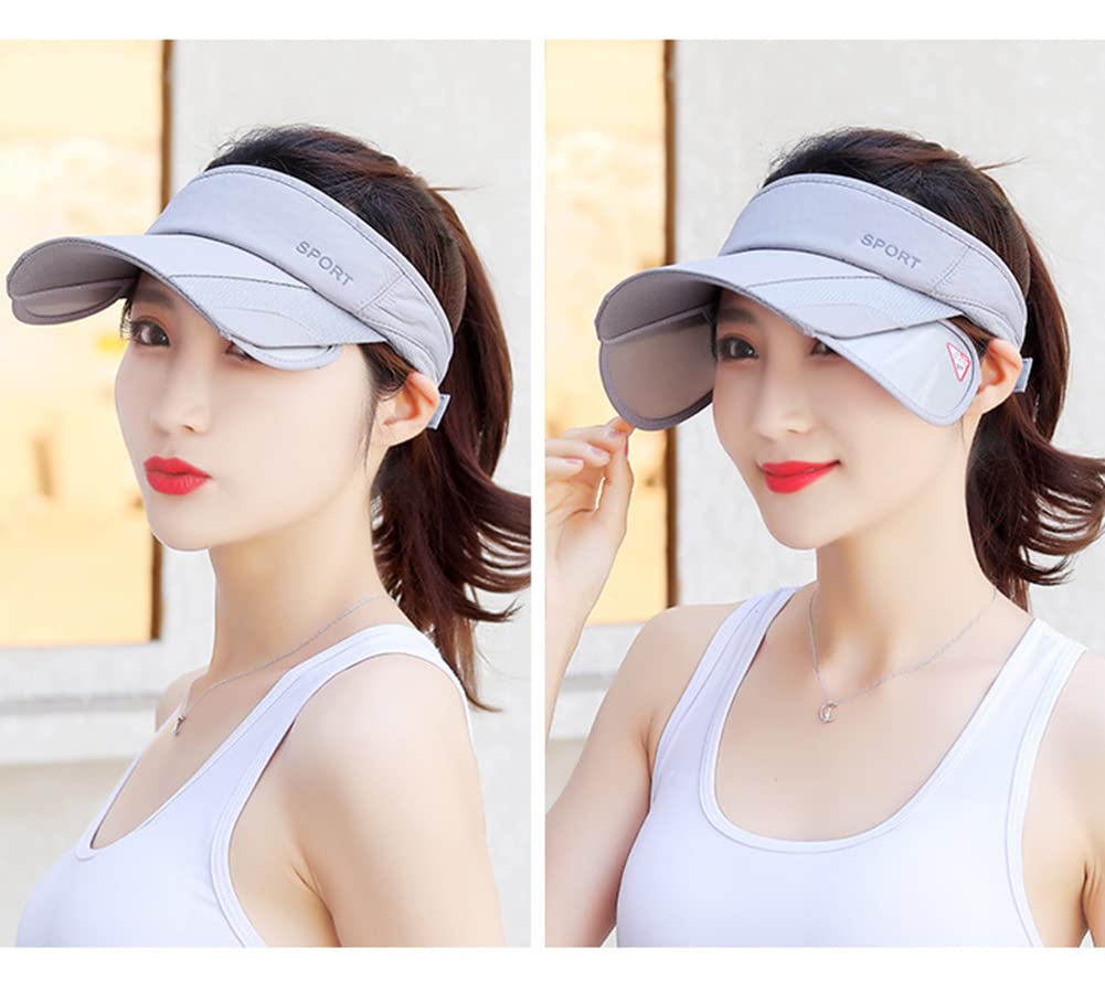 Sun Visor Hat for Women and Men 2 Pack - Retractable Brim Sport Hat, Summer Golf Tennis Running Beach Hat with Ponytail Hole