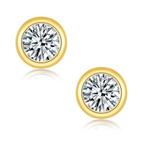 Moissanite Diamond Earrings for Women 18K Yellow Gold Plated 925 Sterling Silver Bezel Set Round Studs Topfook Jewelry