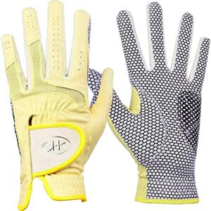 GH CLUB GH Women's Leather Golf Gloves One Pair - Plain Both Hands (Yellow, 19 (S))