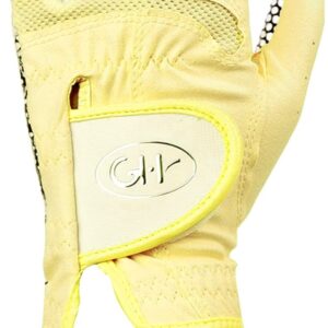 GH CLUB GH Women's Leather Golf Gloves One Pair - Plain Both Hands (Yellow, 19 (S))