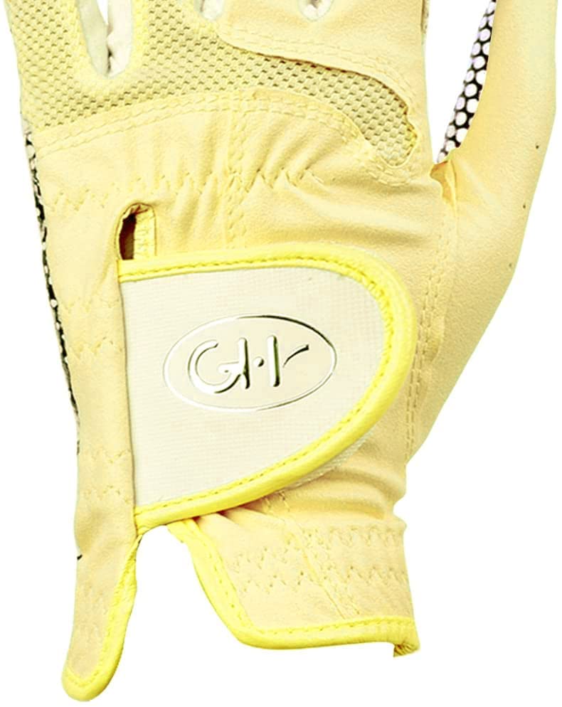 GH CLUB GH Women's Leather Golf Gloves One Pair - Plain Both Hands (Yellow, 19 (S))