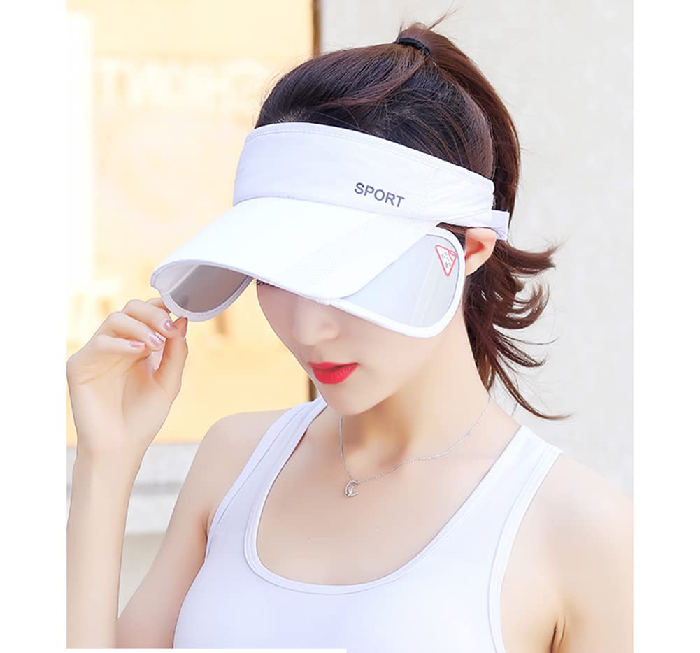 Sun Visor Hat for Women and Men 2 Pack - Retractable Brim Sport Hat, Summer Golf Tennis Running Beach Hat with Ponytail Hole