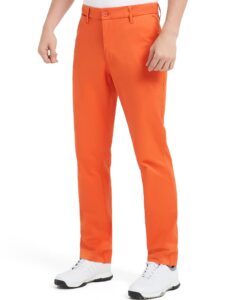 lesmart men golf pants expandable waistband stretch relaxed fit golf pants with pockets orange 32wx33l