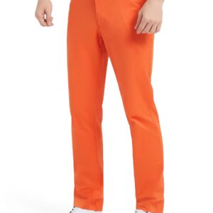 Lesmart Men Golf Pants Expandable Waistband Stretch Relaxed Fit Golf Pants with Pockets Orange 32Wx33L