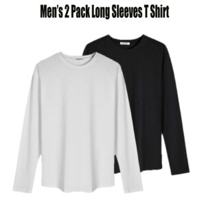 COOFANDY Men 2 Pack Fitted Muscle T Shirt Gym Workout Athletic Long Sleeves Tee Black/White