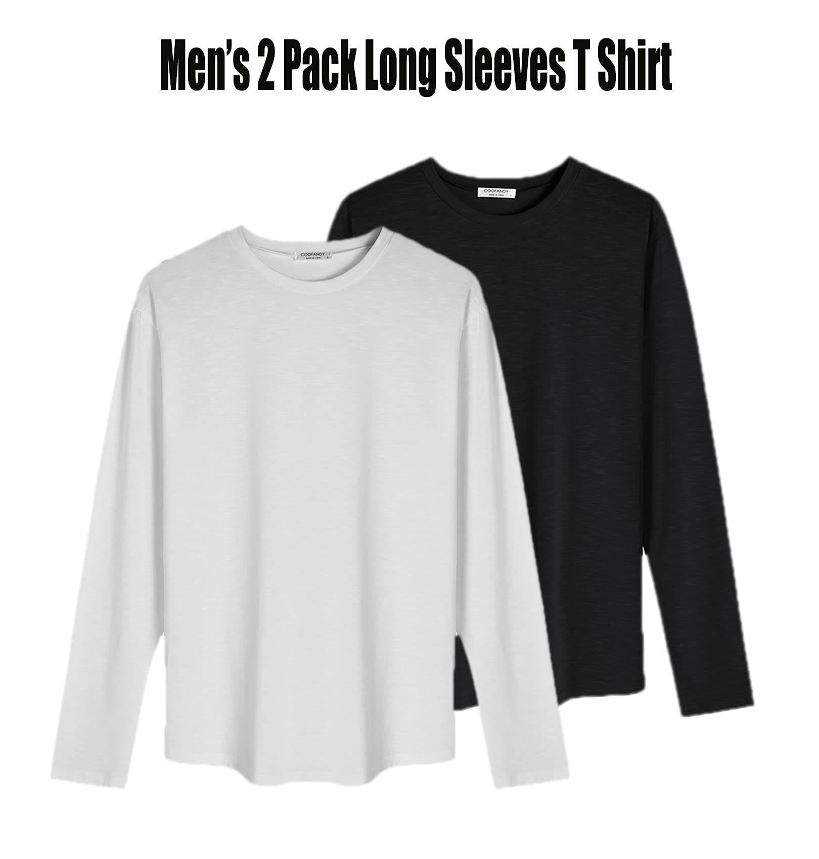 COOFANDY Men 2 Pack Fitted Muscle T Shirt Gym Workout Athletic Long Sleeves Tee Black/White