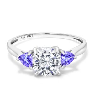 gem stone king 10k white gold multi color multi 3-stone engagement ring for women (1.92 cttw, 7mm cushion and 4mm trillion, available in size 5, 6, 7, 8, 9)