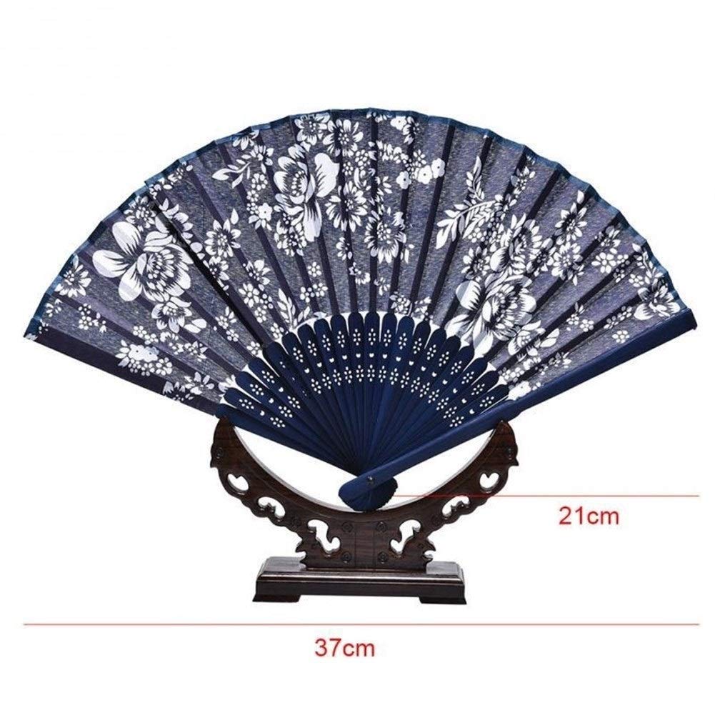 Handmade Folding Fan Folding Fan, Hand-held Fan,Handheld Outdoor Dancing Festival Women Gift Folding Fan Flower Prints Cloth Fan Folding Fan Handheld Fan (Color : A)