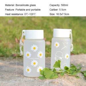 JZSMY 500ml Plastic Bottle Little Daisy Matte Water Bottles with Portable Rope Travel Water Cup Juicing Bottles Tea Cup Female Student Creative Handy Cup Plastic Water Bottles (1Pcs Six Flowers)