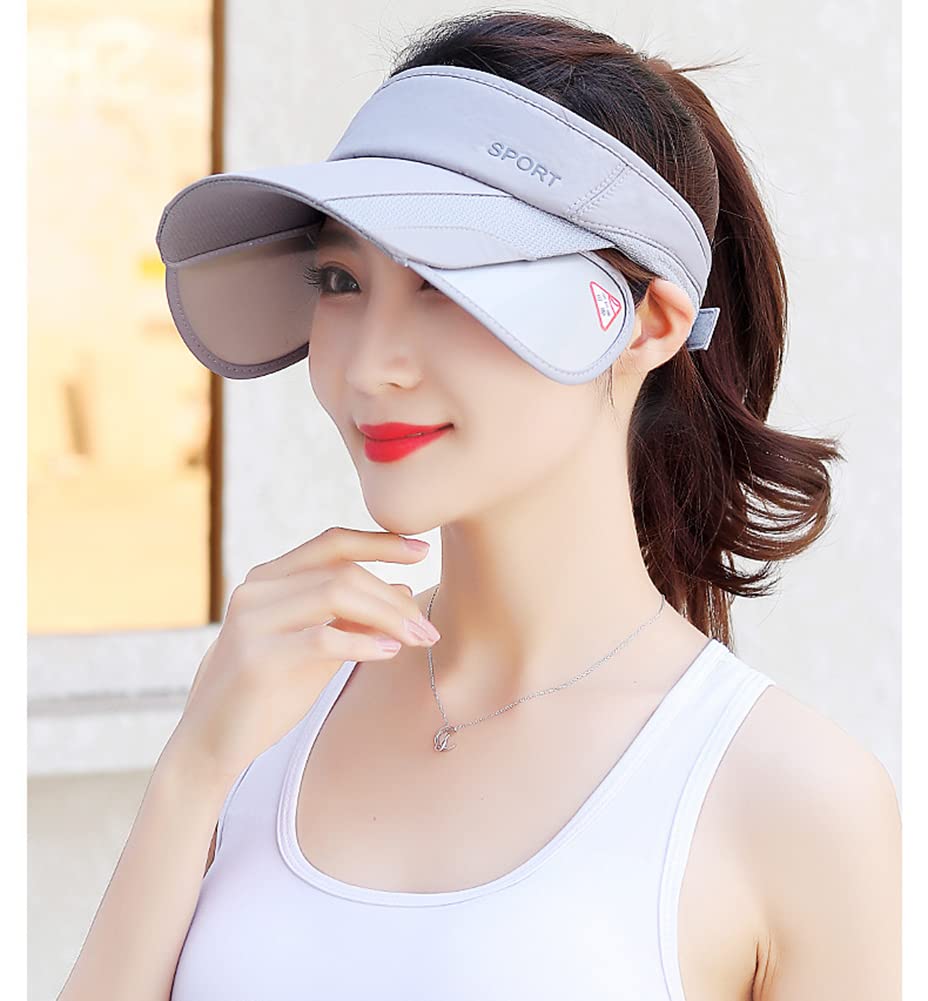 Sun Visor Hat for Women and Men 2 Pack - Retractable Brim Sport Hat, Summer Golf Tennis Running Beach Hat with Ponytail Hole