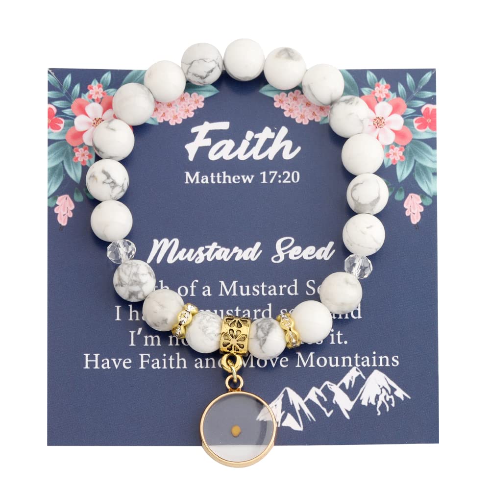 UJIMS Seed Faith Beads Elastic Bangle Faith Inspirational Message Card Gift Christian Gift Mustard Jewelry Seed Zipper (Seed Beads Card Bracelet)