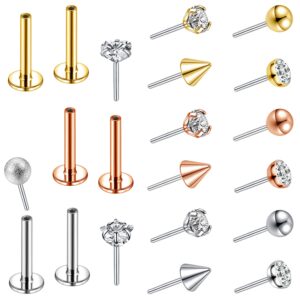 ZS 16G Push-in Lip Rings, Stainless Steel Pushin Forward Tragus Helix Earring, Threadless Labret Monroe Medusa Piercing Jewelry for Women Men (TS:3mm, L:6mm)