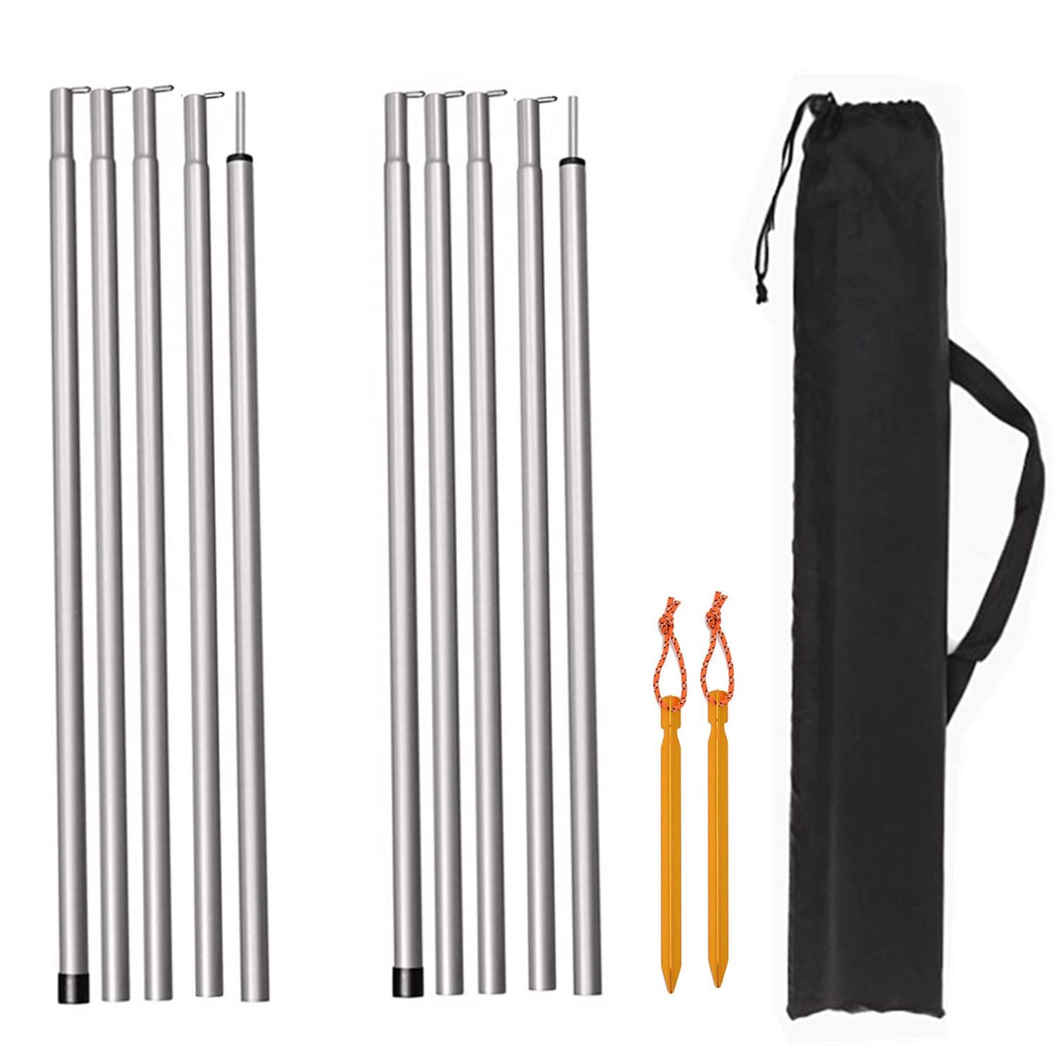 Adjustable Tarp Pole Canopy Pole Set of 2, Portable Tent Poles Rodsfor Camping Tarps,Tent,Awnings, Shelters, Hiking