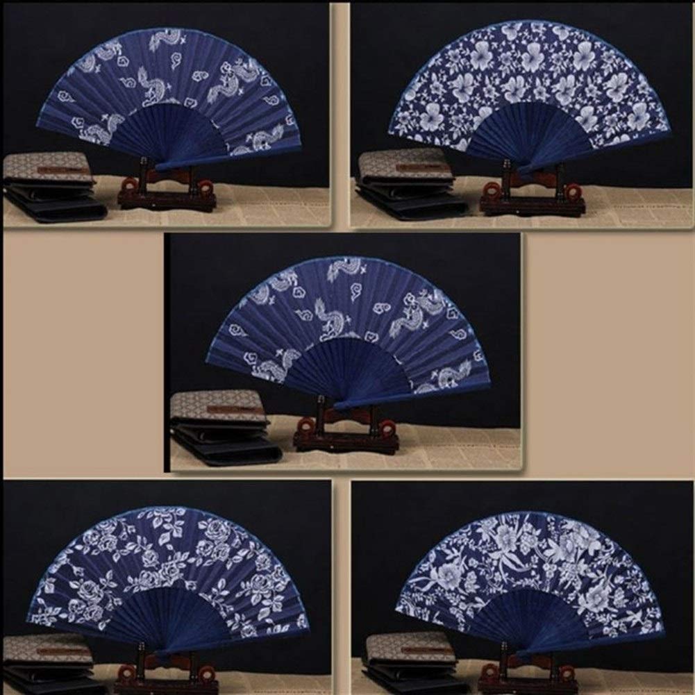 Handmade Folding Fan Folding Fan, Hand-held Fan,Handheld Outdoor Dancing Festival Women Gift Folding Fan Flower Prints Cloth Fan Folding Fan Handheld Fan (Color : A)