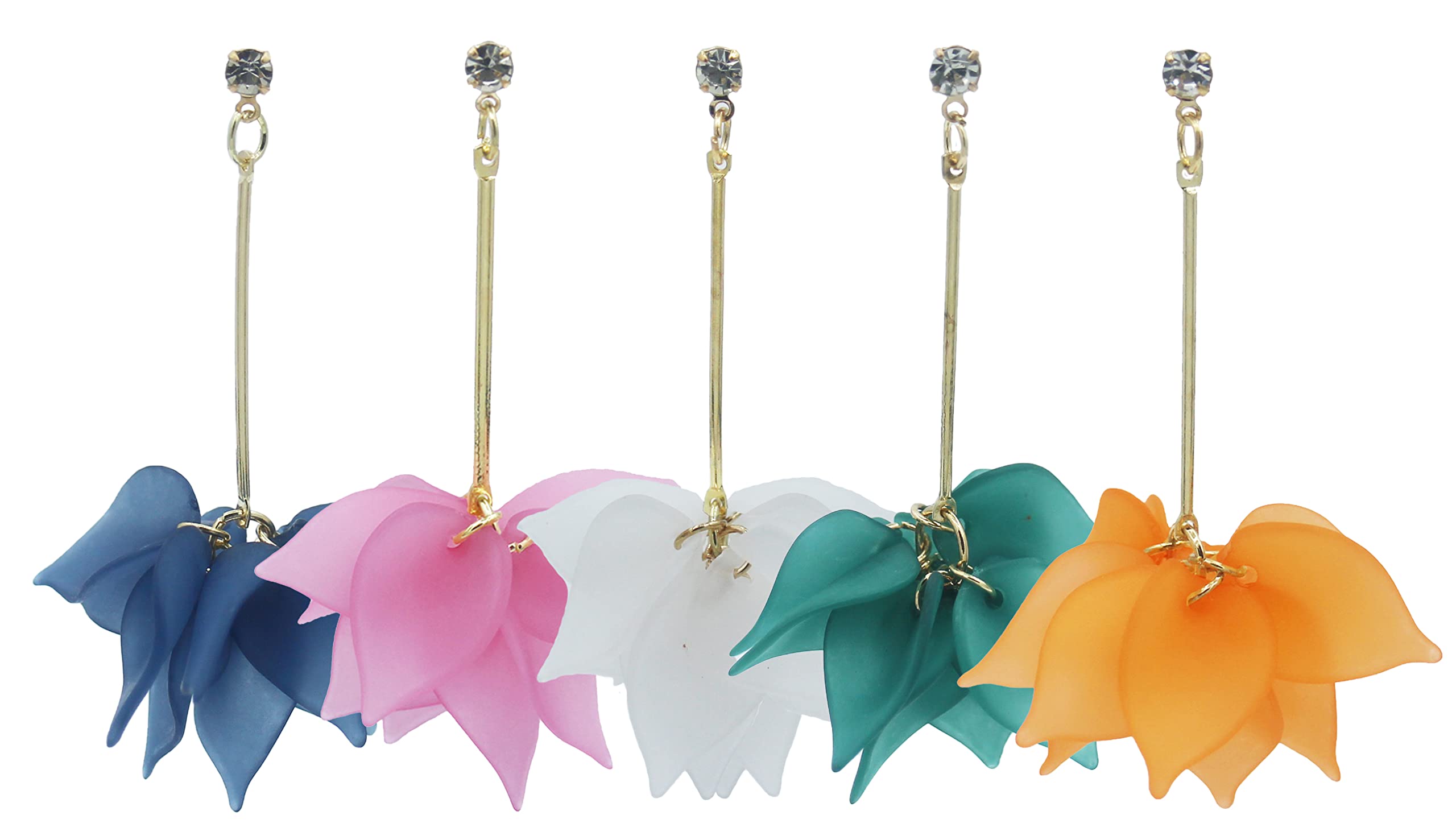 5 pairs gold bohemian drop dangle hypoallergenic elegant y2k cute earring set pack boho flower aesthetic jewelry kawaii plastic pink large statement stud earrings fashion iridescent multipack blue