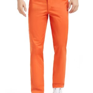 Lesmart Men Golf Pants Expandable Waistband Stretch Relaxed Fit Golf Pants with Pockets Orange 32Wx33L