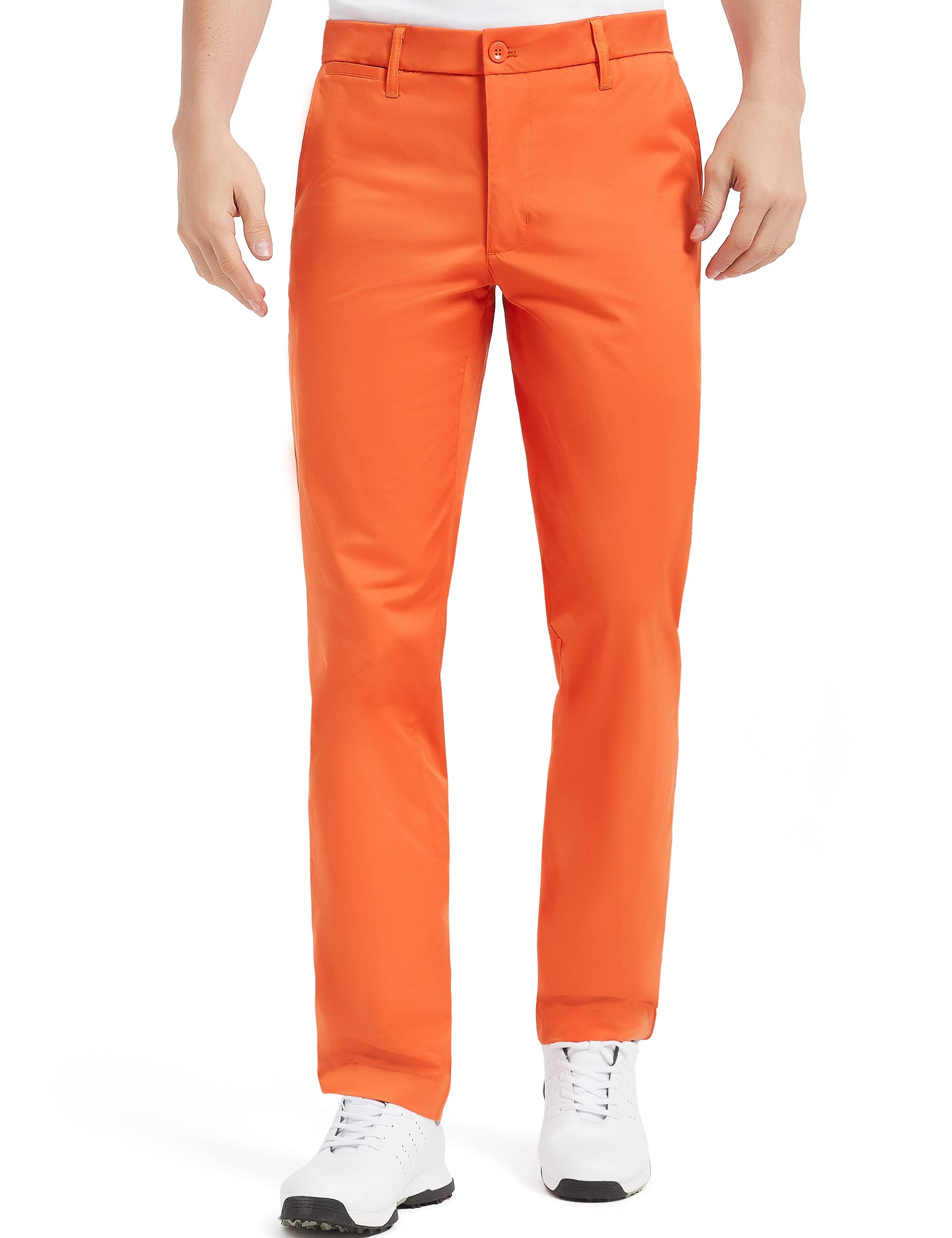 Lesmart Men Golf Pants Expandable Waistband Stretch Relaxed Fit Golf Pants with Pockets Orange 32Wx33L