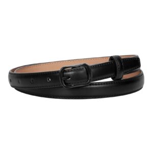 xzqtive black skinny belt for women jeans thin leather waist belts with black metal prong buckle