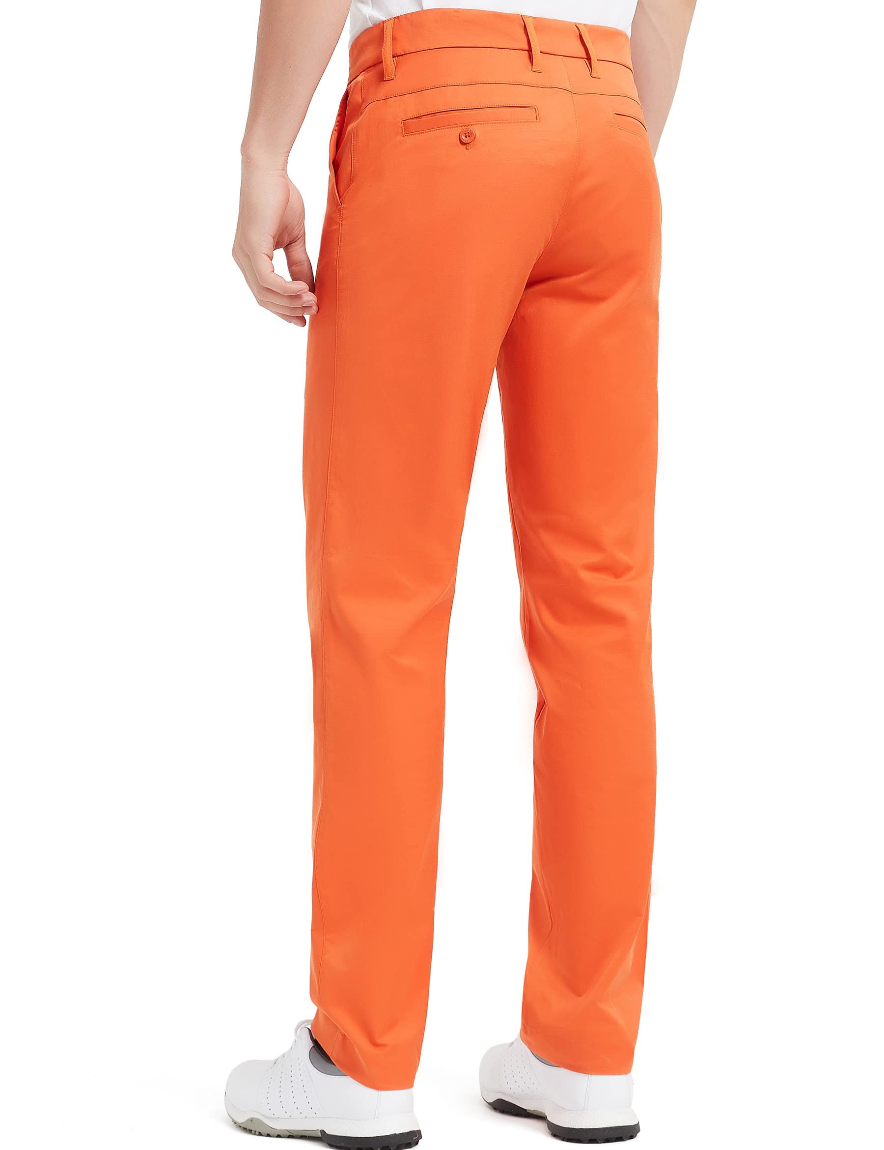 Lesmart Men Golf Pants Expandable Waistband Stretch Relaxed Fit Golf Pants with Pockets Orange 32Wx33L