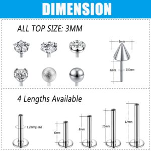 ZS 16G Push-in Lip Rings, Stainless Steel Pushin Forward Tragus Helix Earring, Threadless Labret Monroe Medusa Piercing Jewelry for Women Men (TS:3mm, L:6mm)