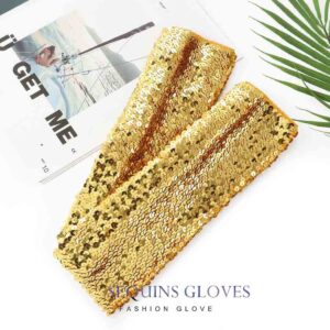 Yikisdy Sequins Fingerless Glove sparkly Gold Gloves Rave Mermaid Glove for Women (Gold)