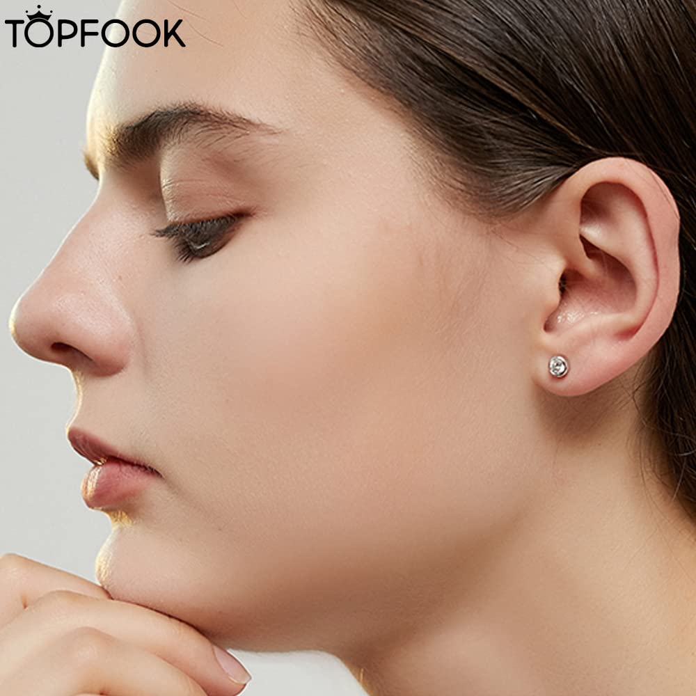 Moissanite Diamond Earrings for Women 18K Yellow Gold Plated 925 Sterling Silver Bezel Set Round Studs Topfook Jewelry