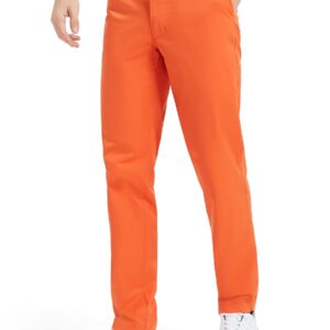 Lesmart Men Golf Pants Expandable Waistband Stretch Relaxed Fit Golf Pants with Pockets Orange 32Wx33L