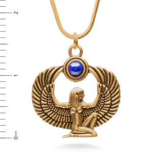 MUSEUM REPRODUCTIONS Egyptian Goddess Isis Pendant Necklace with Lapis - Antique Gold