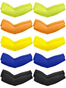 boao 10 pairs uv sun protection arm sleeve for men women work cooling compression tattoo cover up sleeves for cycling fishing (black, fluorescent light green, orange, royal blue, yellow)