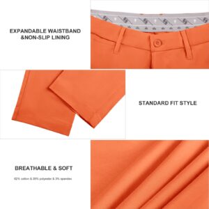 Lesmart Men Golf Pants Expandable Waistband Stretch Relaxed Fit Golf Pants with Pockets Orange 32Wx33L