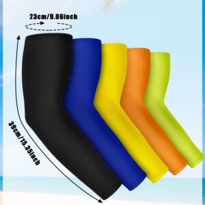 Boao 10 Pairs UV Sun Protection Arm Sleeve for Men Women Work Cooling Compression Tattoo Cover Up Sleeves for Cycling Fishing (Black, Fluorescent Light Green, Orange, Royal Blue, Yellow)