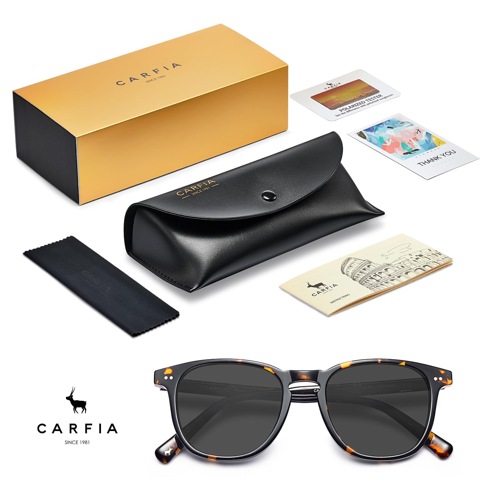 CARFIA Acetate Polarized Sunglasses for Men UV Protection Hand-Crafted Frame CA5285L