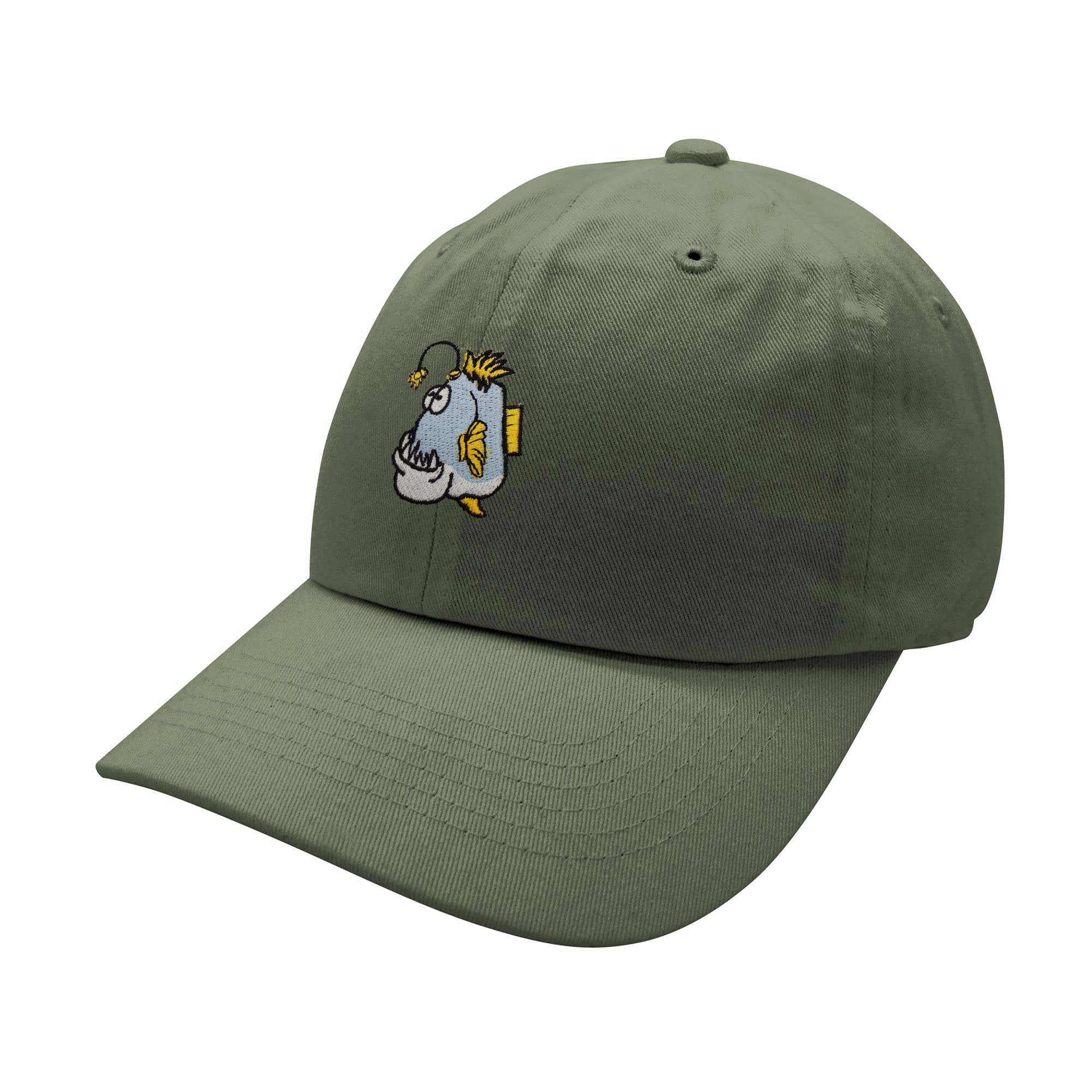 JPAK Angler Fish Dad Hat Embroidered Baseball Cap Funny Olive Green