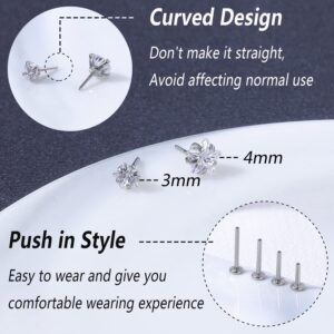 ZS 16G Push-in Lip Rings, Stainless Steel Pushin Forward Tragus Helix Earring, Threadless Labret Monroe Medusa Piercing Jewelry for Women Men (TS:3mm, L:6mm)