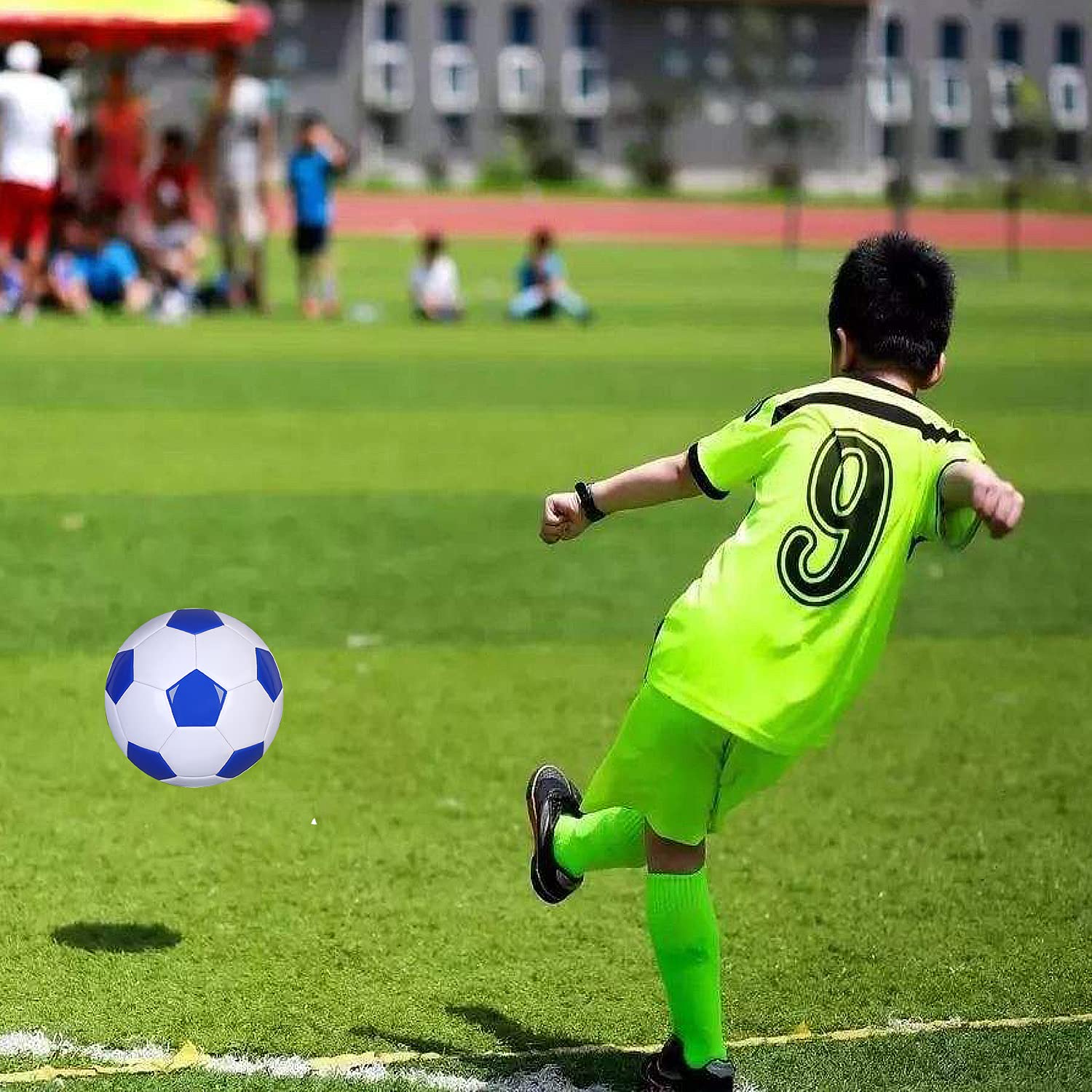 SPDTECH Soccer Ball Size 2 White Blue Suitable for Kids Toddler Boy Gift Training Practice 1-3 Years Old Needle in The Push Stick of Pump