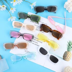 Aodaer 16 Pair Woman Small Rectangle Sunglasses Fashionable Wide Frame Sunglasses Retro Vintage Square Eyewear for Women Girls