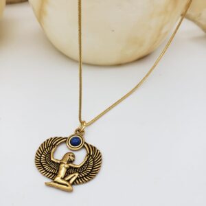 MUSEUM REPRODUCTIONS Egyptian Goddess Isis Pendant Necklace with Lapis - Antique Gold