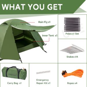 Clostnature Polaris Lightweight Backpacking Tent - 1/1.5/2/3/4 Person Ultralight Waterproof Camping Tent, 3 Season Large Size Easy Setup Tent for Family, Outdoor, Hiking and Mountaineering