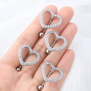 OUFER 16mm Belly Button Rings, Heart Reverse Navel Rings, Paved CZ Crystal Belly Piercing Jewelry, 14G Surgical Steel Curved Barbells for Women