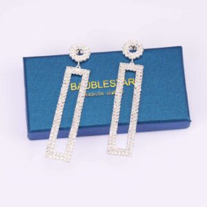 BaubleStar Rhinestone Long Drop Earrings Silver Cubic Zirconia Sparkly Statement Rectangle Dangle Geometric Earring Wedding Jewelry for Women