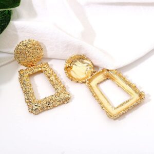 Gold Statement Geometric Dangle Earrings, Big Rectangle Drop Earrings for Women