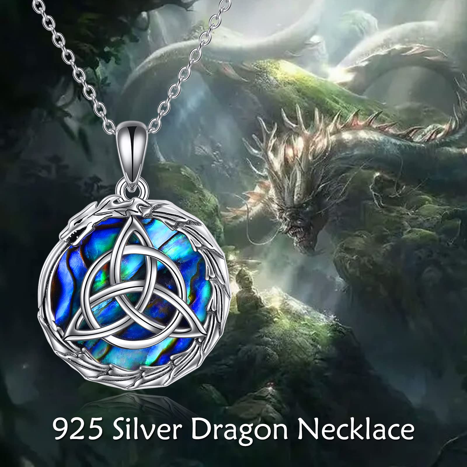 AXELUNA Dragon Celtic Knot Necklace Sterling Silver Dragon Abalone Shell Pendant Gifts For Women Men Jewelry