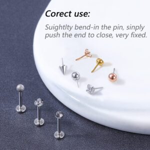 ZS 16G Push-in Lip Rings, Stainless Steel Pushin Forward Tragus Helix Earring, Threadless Labret Monroe Medusa Piercing Jewelry for Women Men (TS:3mm, L:6mm)